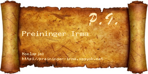 Preininger Irma névjegykártya